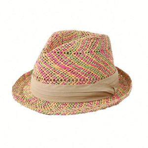 New Arrival 2025 Handmade Summer Jazz <b>Hat</b> Rainbow Straw Fedora <b>Hats</b> - Product Image 5