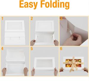 Boîtes <span class=keywords><strong>de</strong></span> traiteur avec couvercles, boîtes à tarte à emporter avec fenêtre 10x10x3 pouces, boîtes <span class=keywords><strong>de</strong></span> boulangerie blanches pour tartes, sandwichs, cupcakes - Product Image 2