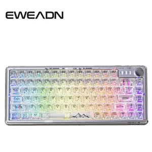 EWEADN V99带薄膜晶体管屏幕显示2.4G无线蓝牙三模透明RGB发光二极管游戏机械键盘