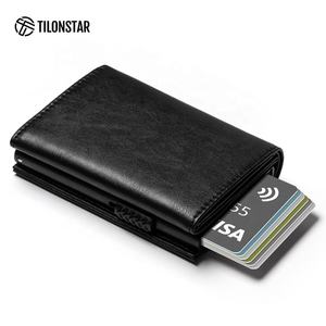 TILONSTAR TVC302W Porte-cartes de crédit automatique en aluminium portable et décontracté pour hommes Porte-cartes mince en cuir et fibre de carbone - Product Image 2
