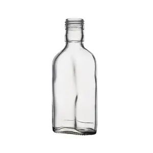 Berlin Packaging Transparent Spirits Flat Hip Flask Bottle Square Flat Water Clear 350ml Glass Bottle