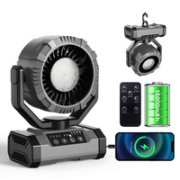 Ventilateur de camping rechargeable 16000mAh avec lanterne LED et télécommande 120 °   Ventilateur de bureau portable oscillant, vente en gros directe d'usine