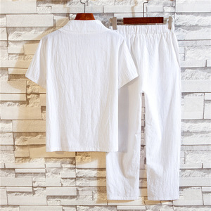 <span class=keywords><strong>2022</strong></span> t-shirt da uomo in lino estivo a maniche corte da uomo in cotone Vintage t-shirt Plus Size + Set di pantaloni corti - Product Image 2
