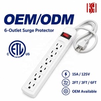 Stop Kontak Listrik ETL Terdaftar 15A 125V 6 Lubang Pelindung Lonjakan Arus 300J 14AWG Kabel 2 3 6 Kaki Colokan US OEM Soket Ekstensi Kustom
