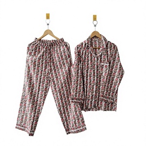 Conjunto de Pijama de Algodón 100% con Estampado Floral Elegante para Mujer, Manga Larga, Cuello Camisero, Suave, Ropa de Dormir Informal - Product Image 1