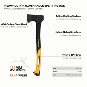 561044 Landing DIY Log Splitting Axe Maul Carbon Steel Blade 600mm Nylon TPR Handle Hatchet <b>Woodworking</b> Forestry <b>Tool</b> OEM - Product Image 6