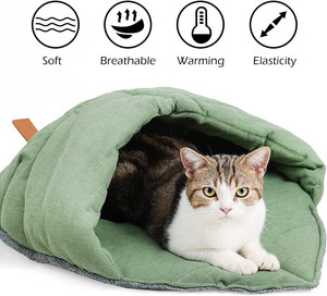 Kat Slaapzak, linnen Stof Kat Bed Cave Leaf Nest Pet Cuddle Zone Bedekt Verbergen Kap Gravende Cozy Soft Duurzaam Wasbaar Wi - Product Image 2
