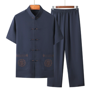 À manches courtes mince Kung Fu Tai Chi uniforme d'âge moyen hommes âgés Tang <span class=keywords><strong>costume</strong></span> été grand-père Hanfu ensemble de vêtements traditionnels - Product Image 2