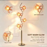 Lampe LED de luxe en forme de pétale de cristal rose, avec tige en fer courbée moderne et base E26, lumière décorative pour le bureau et la décoration intérieure
