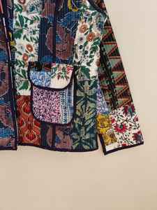 Chaqueta Bomber de Algodón con Parches Variados, Chaqueta Acolchada Hecha a Mano, Estilo Bohemio Étnico con Estampado Floral, Reversible, Ecológica para Mujer - Product Image 5