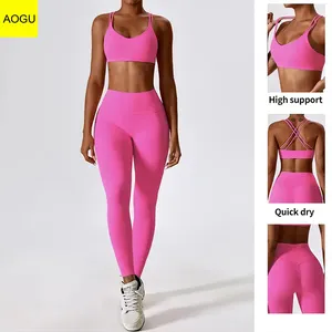 Custom Logo 2 Piece Yoga Wear Workout Sportswear Gym Sets Fitness Women Yoga Sets
