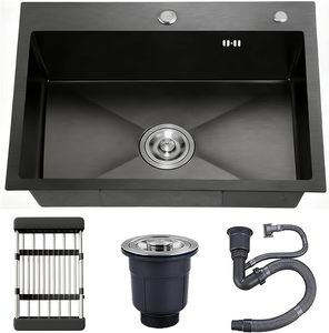 Lavelli da Cucina di Lusso in Acciaio Inox 304, Lavello <span class=keywords><strong>Moderno</strong></span> a Vasca Singola Stile Farmhouse, Set Nero - Product Image 1