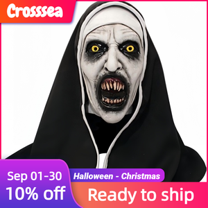 Maschera in Latex da Suora Malvagia con Copricapo, Costume Spaventoso per Halloween, Accessorio per Casa Stregata - Product Image 2