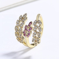 Oreille De Blé Purrple 18K Plaqué Or Anneaux Arbre Feuille Feuilles Oreilles Bijoux De Mode Zircon Anneau Pour Les Femmes