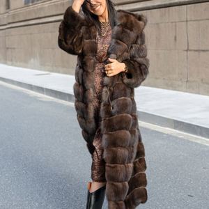 2023 fábrica nueva moda invierno cálido lujo Real Sable <span class=keywords><strong>abrigo</strong></span> estilo largo chaqueta con capucha mullido grueso <span class=keywords><strong>abrigo</strong></span> de piel de visón Real - Product Image 2