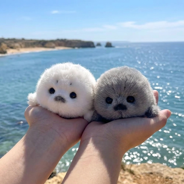 Cute Seal Plush Keychain Fluffy Ball Soft PP Cotton Filled Doll Ocean Animal Bag Charm Pendant Claw Machine Plush Toys Plushie