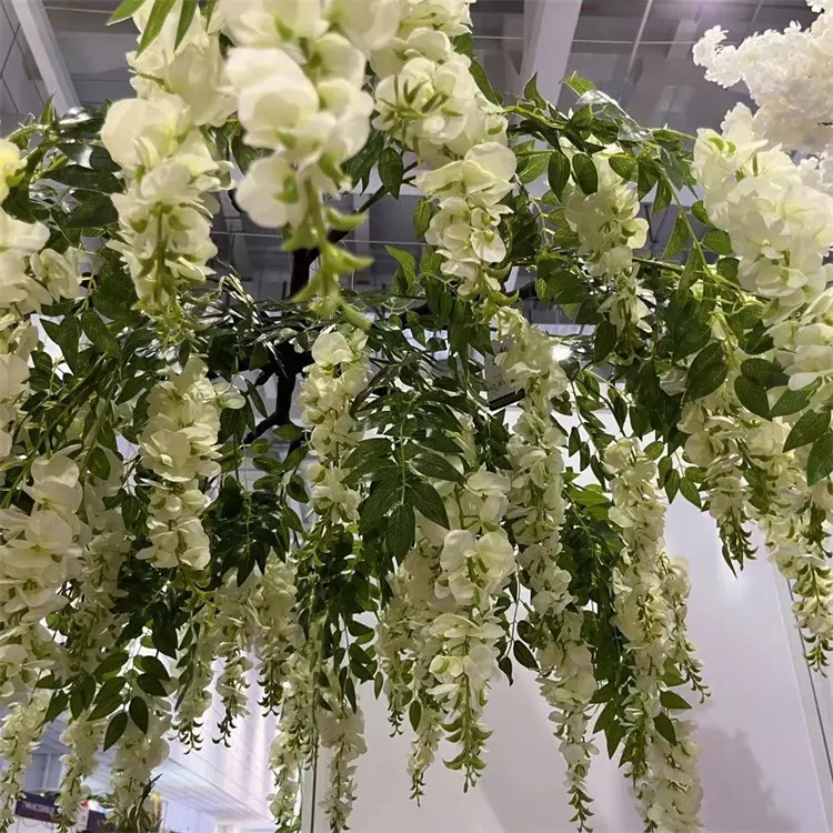 新しいデザインU-3228 OEMサイズカラー人工シルクウィスタリア吊り天井花結婚式の装飾用