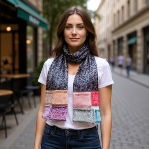 Sciarpa lunga in raso stampata su entrambi i lati 70x180 cm, accessorio moda per donna - Product Image 2