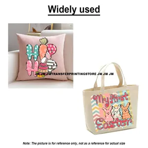 Transferts thermocollants DTF lavables à presser pour sweat-shirts, motif Lapin rose mignon aux fleurs de fraise épanouies - Product Image 6