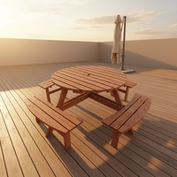Table de pique-nique et bancs en bois de style rustique pour 8 personnes, design circulaire, durable, pour jardin extérieur