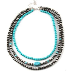 Damen Vintage Western Schmuck Türkis Perlen Halskette <span class=keywords><strong>3</strong></span>-lagig Grau Gemustert Navajo Perlenkette - Product Image 5