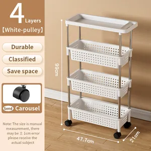 Organizador de estantería móvil de 4 niveles con ruedas, estantes de almacenamiento de cocina delgados con cesta