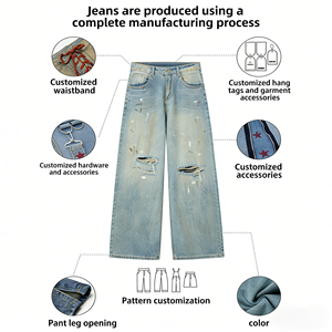 <span class=keywords><strong>Jean</strong></span> large coupe droite style hip-hop streetwear délavé effet vieilli dégradé avec trous – Idéal pour l'été - Product Image 6