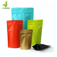 Sachet Doypack refermable personnalisé en aluminium noir mat et rose avec fermeture éclair, idéal pour l'emballage alimentaire