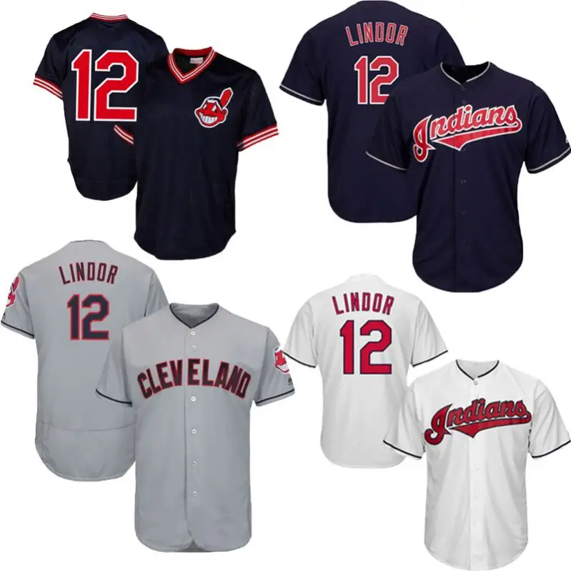 Los Indios de Cleveland 12 Francisco Lindor 24 Miller 28 Corey Kluber sublimado transpirable camiseta de béisbol