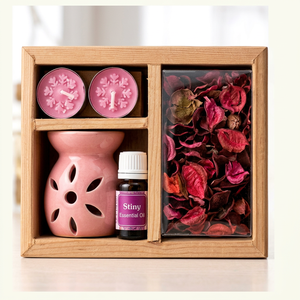 Stiny Essential Oil Gift Set With Pink <b>Ceramic</b> <b>Diffuser</b> Wooden Box Dried Flowers Candles Valentine'S Day Novelty Present - Product Image 1
