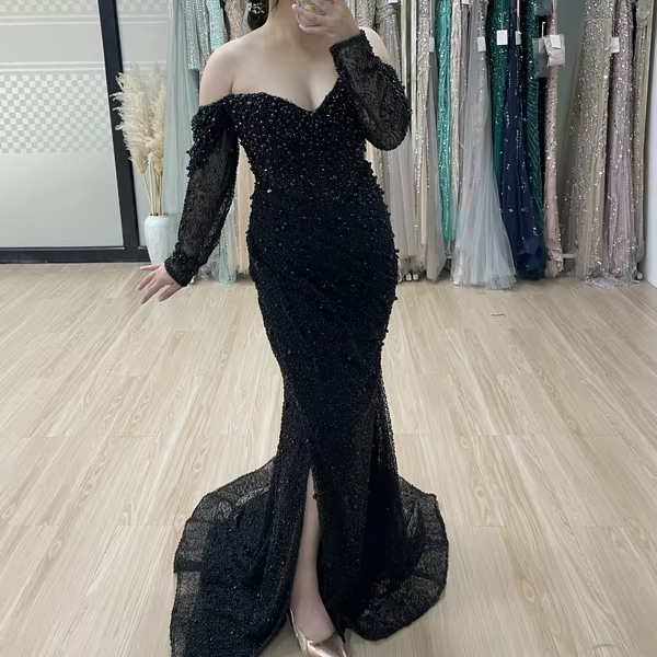 open lace back dress Black mermaid prom dress,Christmas dress,African women party dresses,w –  Simplepromdress