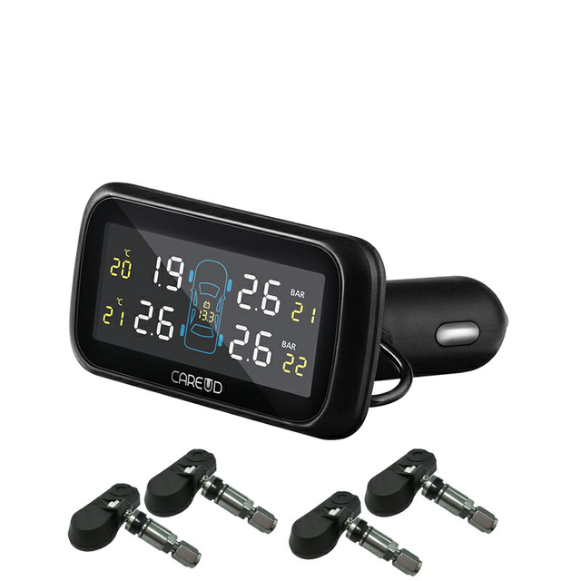 Car Wireless TPMS Tire Pressure Monitoring System with 4 Internal Replaceable Battery Sensors LCD Display