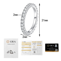 Bague empilable en moissanite, argent sterling 925, bande éternelle pavée de 2 mm pour femme, bijoux de mode décontractés, taille US 4-10