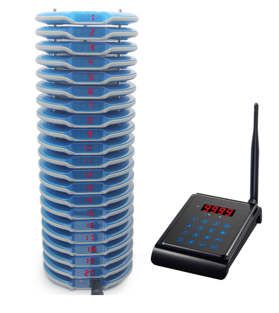 DF CQ5 Waterproof Wireless Audio Transmitter & Receiver Guest Pager Calling System for Cafe Shop 1 Keypad with 30 Pagers