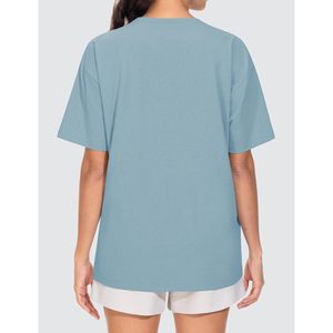 Camiseta Oversize para Mujer, Verano, Casual, Manga Corta, Cuello Redondo, Corte Holgado, Transpirable, 100% Algodón Jersey, Color Azul Tinta - Product Image 3
