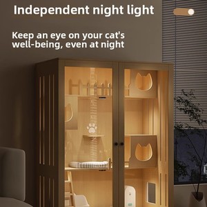 Villa pour chat rectangulaire moderne en bois massif, personnalisable, avec fermeture à poussoir, meuble de maison pour chat, niche intérieure pour chat - Product Image 3