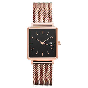 Relojes Bonill para mujer, caja de aleación dorada de forma cuadrada, banda de acero inoxidable, movimiento de cuarzo Seiko, esfera de cuero, puntero mostrado - Product Image 3