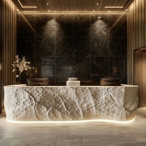 CR014 Mostrador de recepción curvo, natural, ondulado, con textura 3D, ligero, de FRP, para salón de belleza, gimnasio, restaurante, cafetería - Product Image 2