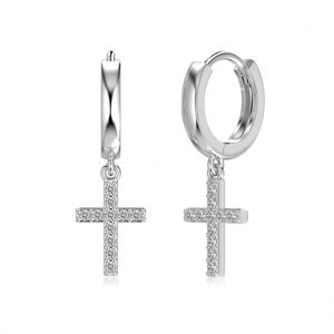 Dylam Jewelry Dainty S925 Silver 5A Cubic Zirconia <b>Tiny</b> Religious Cross Pendant <b>Hoop</b> <b>Earrings</b> for Women Daily Wear Jewel - Product Image 1