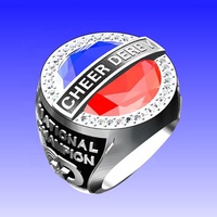 Bague de championnat Cheer Derby sertissage de pierres précieuses rouges/bule personnalisée en usine bague de bijoux en alliage de Zinc personnalisée