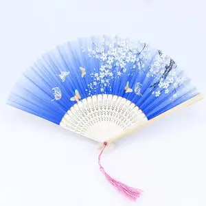 Best sale promotion products high quality bamboo craft silk Plum blossom folding fan bamboo