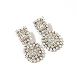 ต่างหูสแตนเลสทรงหยดน้ำ ประดับคริสตัลทรงเรขาคณิต เครื่องประดับสำหรับงานปาร์ตี้ สีเหล็ก - Product Image 5