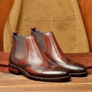 Nuevas Botas <span class=keywords><strong>Chelsea</strong></span> Brogue con Grabado para Hombre, Estilo Retro, de Media Caña, Sin Cordones, de Cuero Vacuno Genuino, para Otoño/Invierno - Product Image 4
