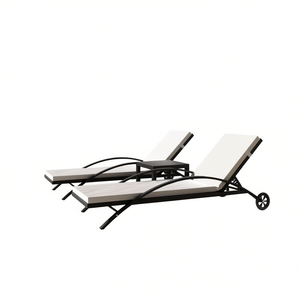 Tumbonas Modernas de Ratán Sintético Negro con Mesa, Muebles de Exterior, Diseño Reclinable y Acolchado - Product Image 1