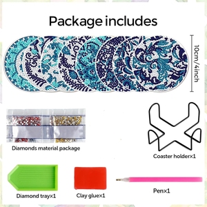 8 pièces de sous-verres de peinture diamant DIY, entièrement ornés de <span class=keywords><strong>strass</strong></span>, kit d'artisanat artistique pour débutants, pour la table - Product Image 3
