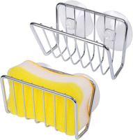 Support d'éponge multifonctionnel en acier inoxydable à ventouse pour évier de cuisine, robuste et auto-drainant