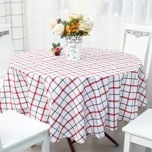 Yeni popüler toptan çevre dostu pembe kırmızı kafes çekler piknik mutfak pamuk polyester masa örtüsü