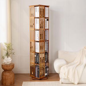 Librería Moderna Giratoria de 360 Grados, de Bambú, con 6 Niveles, Multifuncional, Diseño Estrecho para el Hogar - Product Image 2