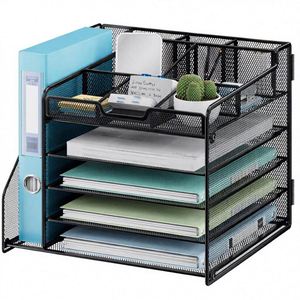 5-Tier Metal Mesh Desk Organizer with 1 <b>File</b> Holder & 7 Flexible Dividers Customized Logo Black for Office & Home - Product Image 1