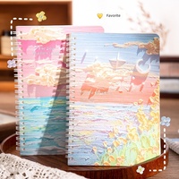 Carnet à spirale A5 magnétique ZSQ Ins, motif paysage peint à l'huile, pour étudiant, journal intime, papeterie mignonne et tendance, ligné épais, 60 pages, cadeau
